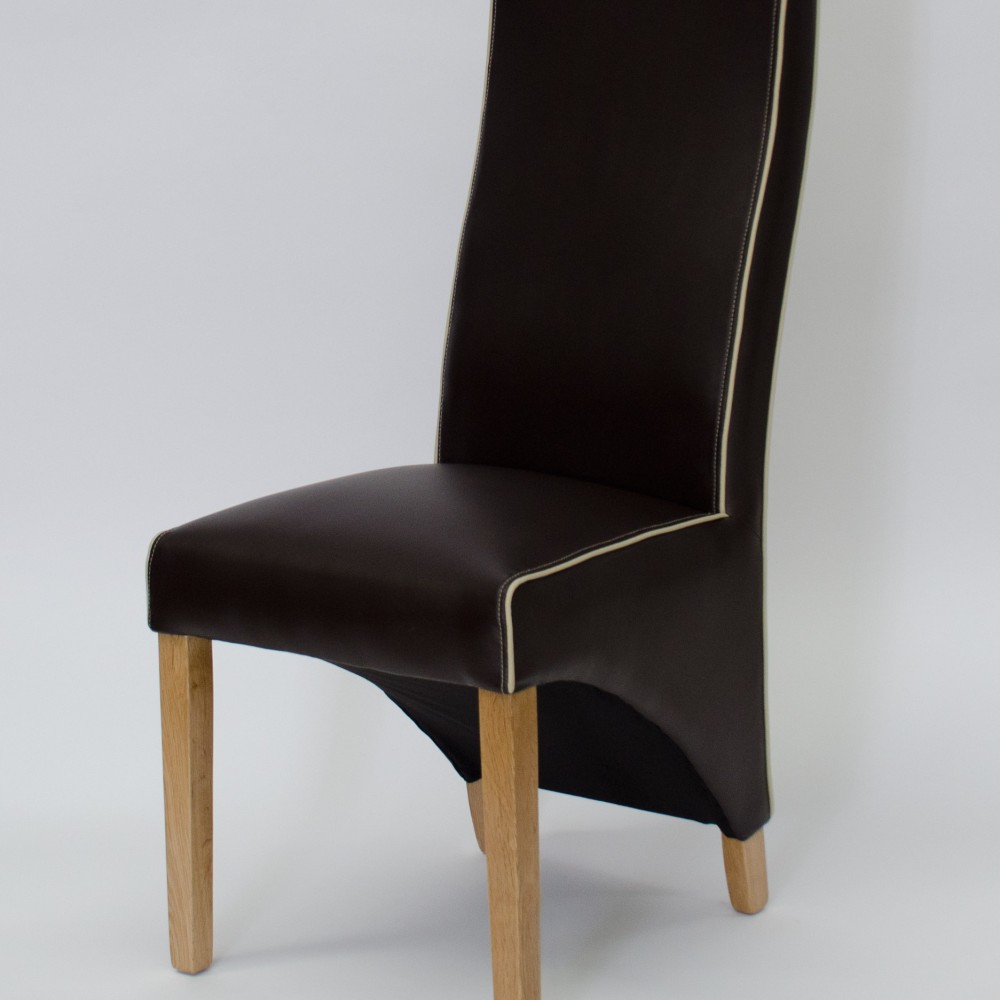 Wave Suzuka Coco / Bone Piping Leather Oak Dining Chair