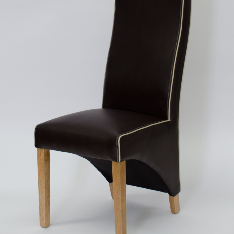 Wave Suzuka Coco / Bone Piping Leather Oak Dining Chair