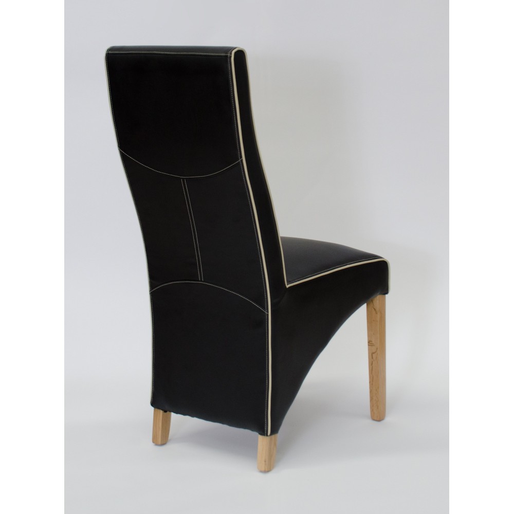 Wave Monaco Noir / Bone Piping Leather Oak Dining Chair