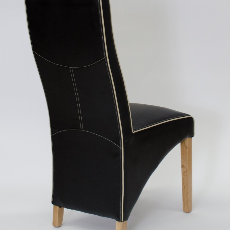 Wave Monaco Noir / Bone Piping Leather Oak Dining Chair