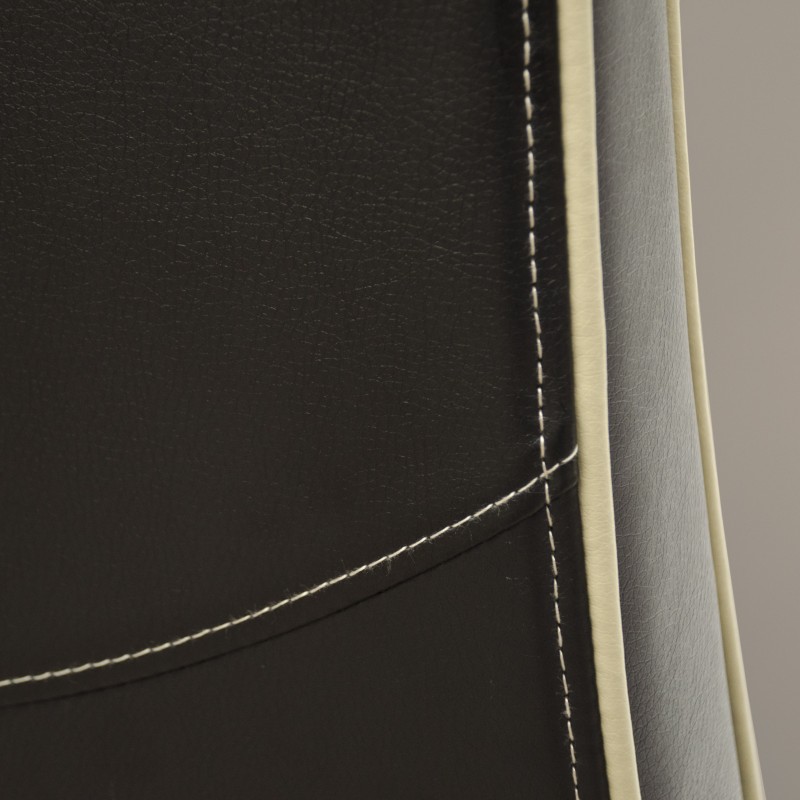 Wave Monaco Noir / Bone Piping Leather Oak Dining Chair