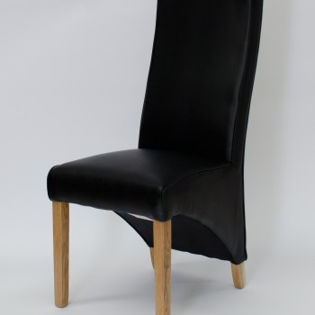 Wave Noir Leather Oak Dining Chair