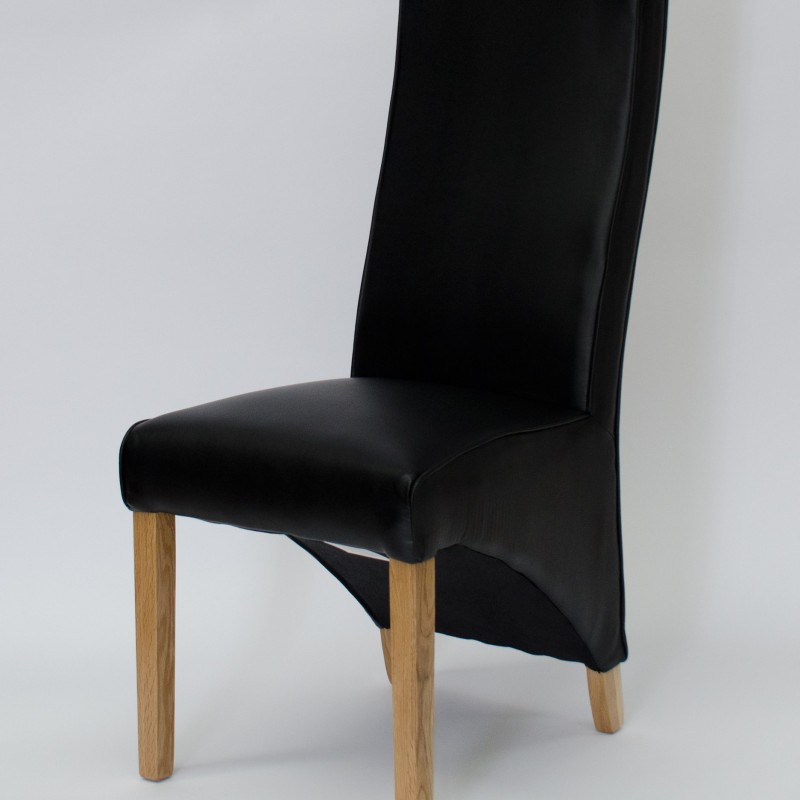 Wave Noir Leather Oak Dining Chair