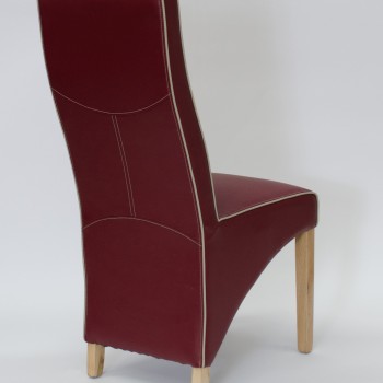 Wave Monza Ruby / Bone Piping Leather Oak Dining Chair