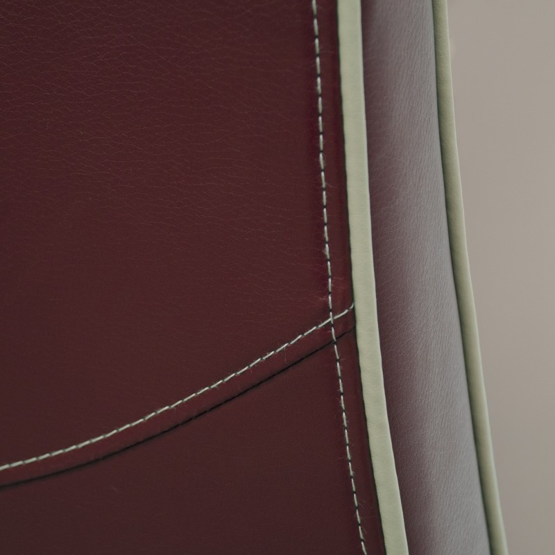 Wave Monza Ruby / Bone Piping Leather Oak Dining Chair