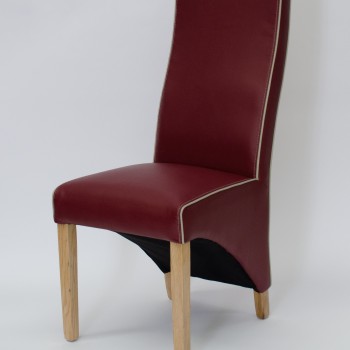 Wave Monza Ruby / Bone Piping Leather Oak Dining Chair