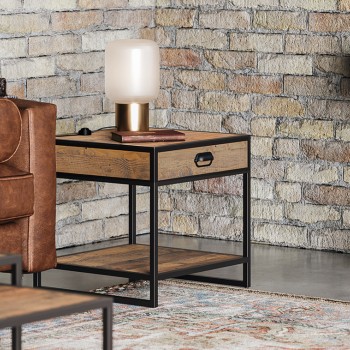 Ooki Reclaimed Lamp Side Table with Drawer