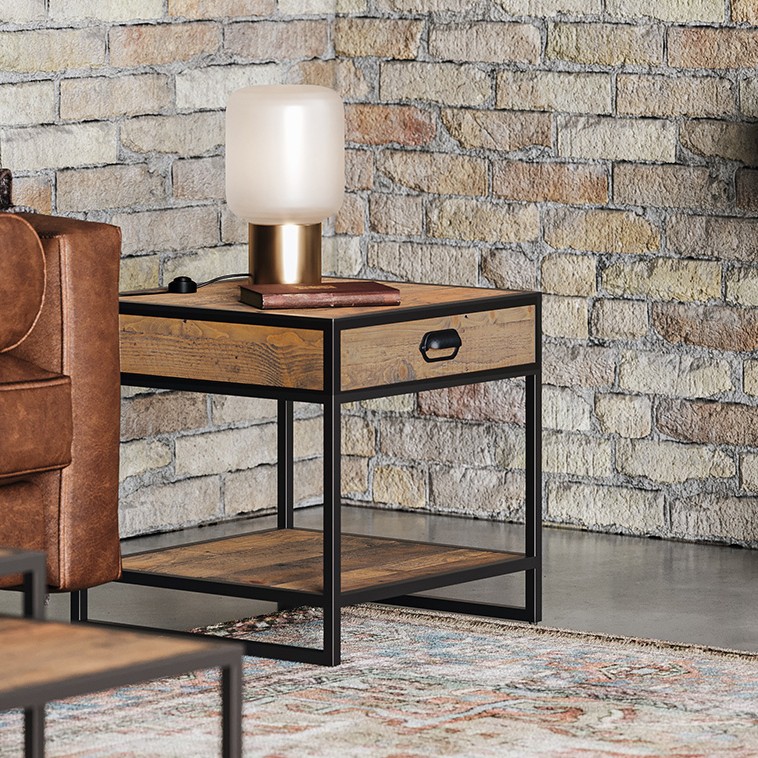 Ooki Reclaimed Lamp Side Table with Drawer