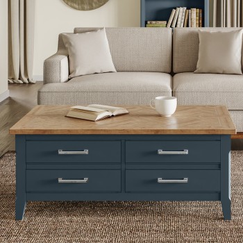 Signature Blue Coffee Table With Drawers and Hidden Storage Trunk