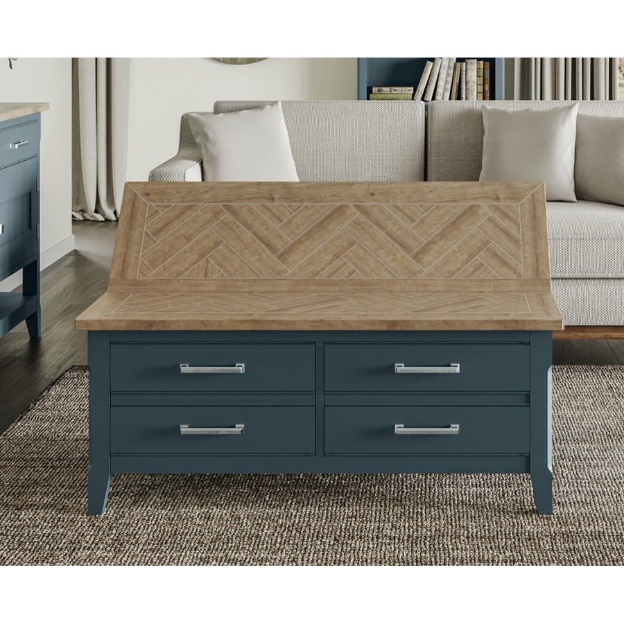 Signature Blue Coffee Table With Drawers and Hidden Storage Trunk