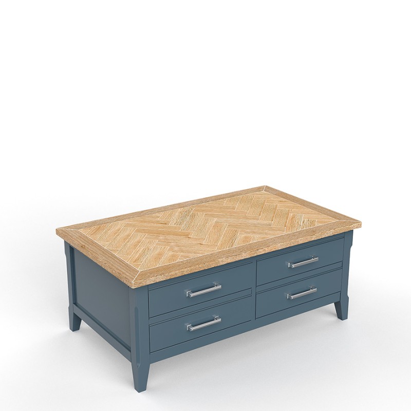 Signature Blue Coffee Table With Drawers and Hidden Storage Trunk