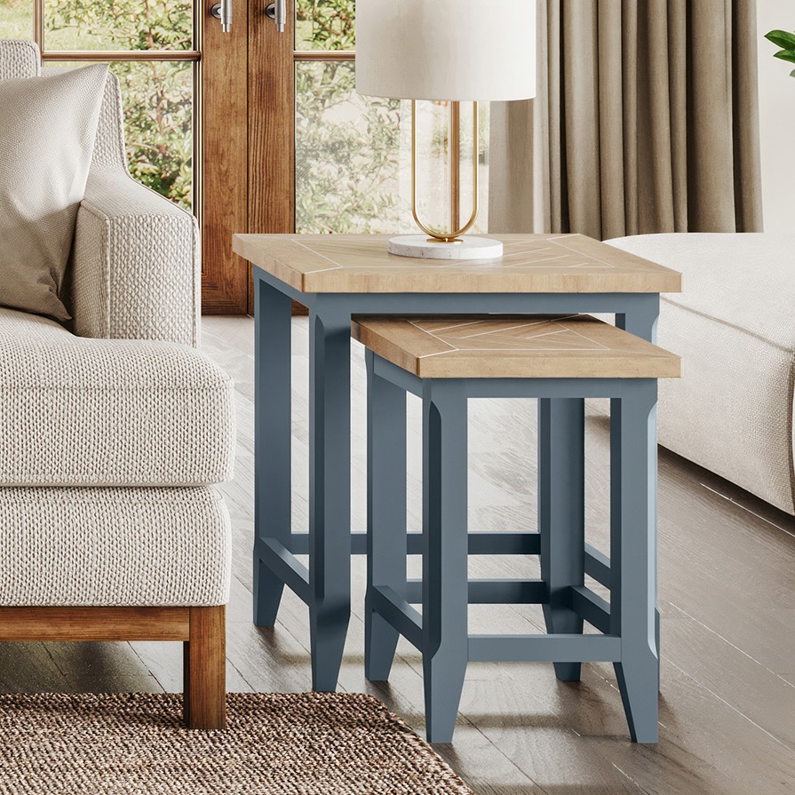 Signature Blue Nest of Two Tables