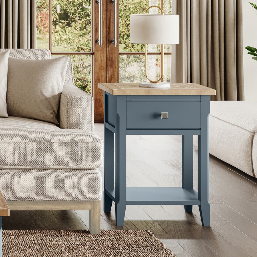 Signature Blue One Drawer Lamp Table